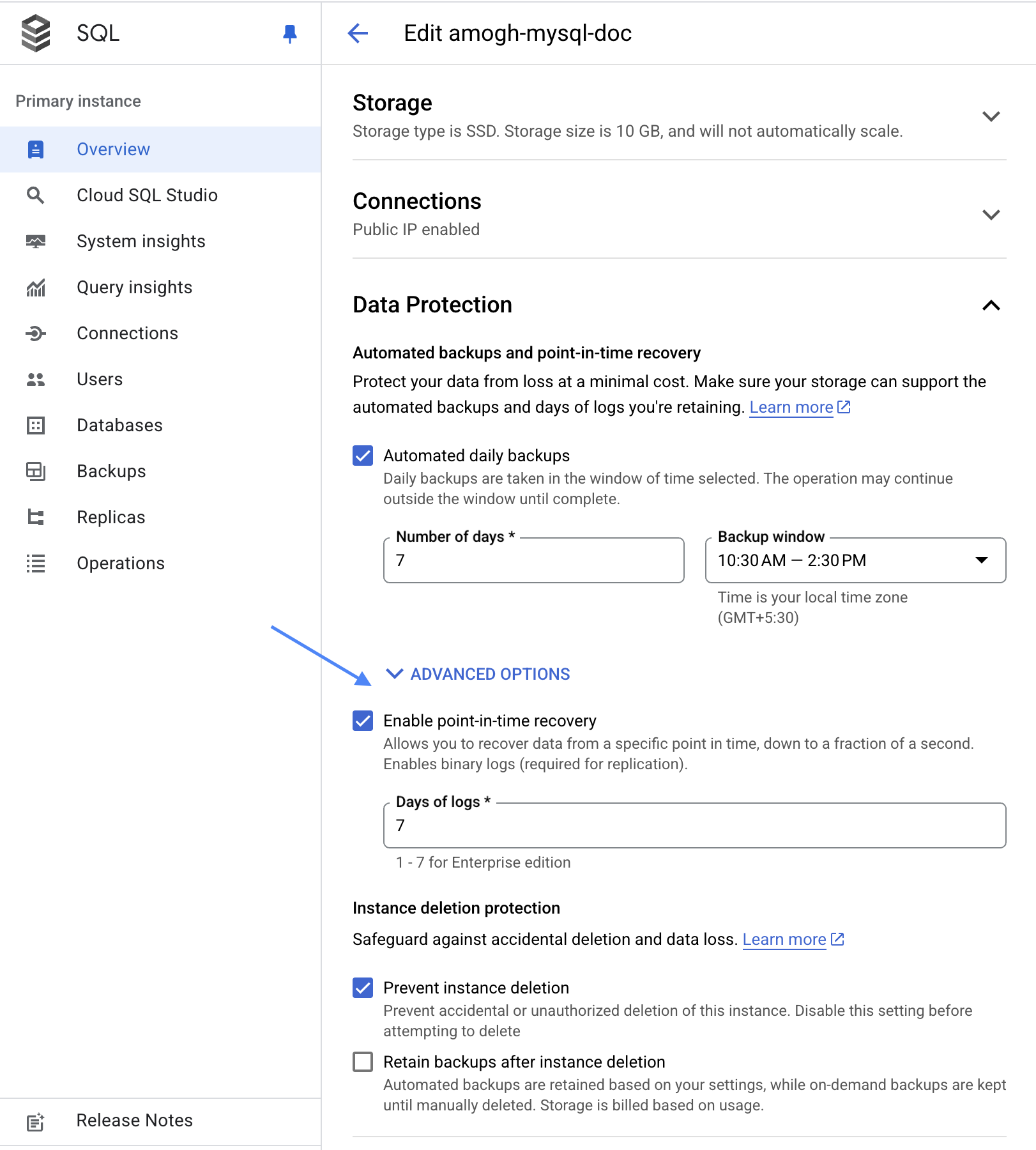 Cloud SQL에서 PITR 활성화